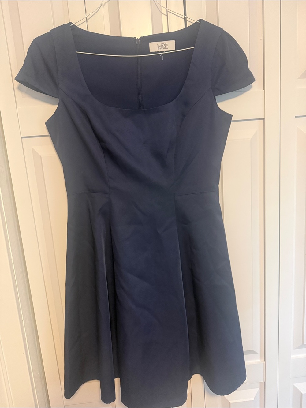Badgley Mischka Navy Scoop Neck Fit-and-Flare Dress